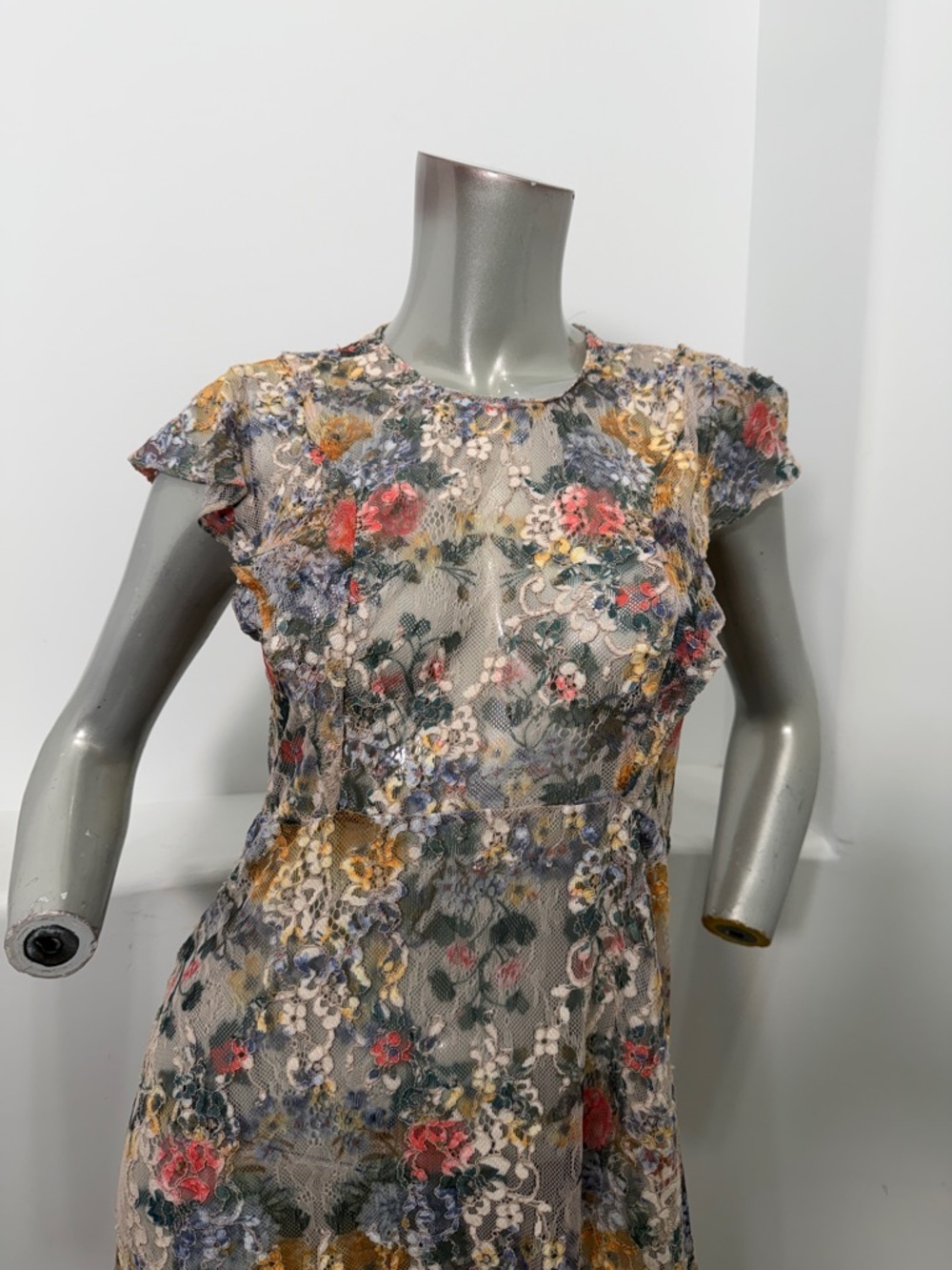 Zara Lace Midi Dress Multi Floral Cap Sleeve Size M - Picture 2 of 9